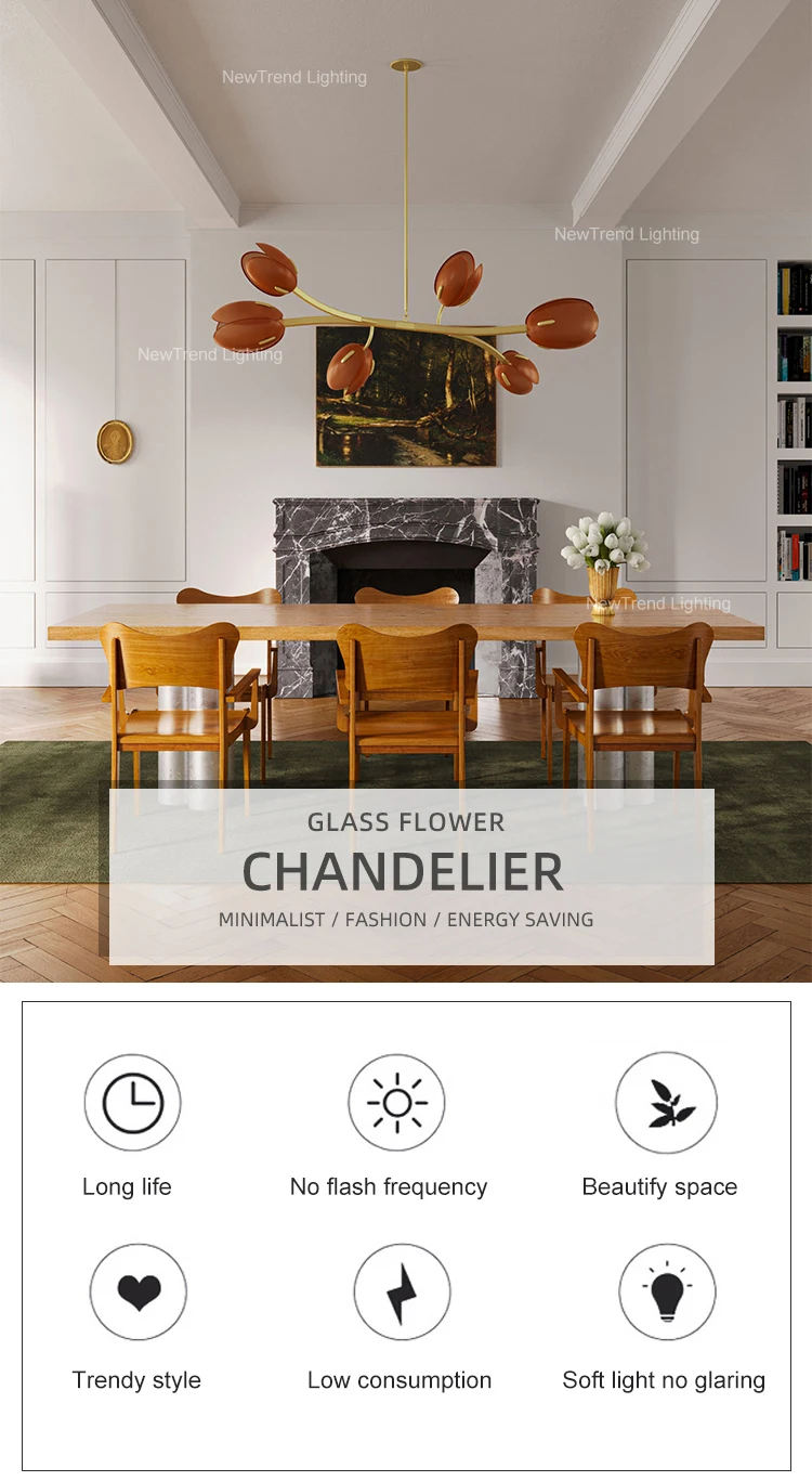 cpl 255 minimalist style indoor decoration pendant light villa home living room dining glass flower branch led chandelier -0