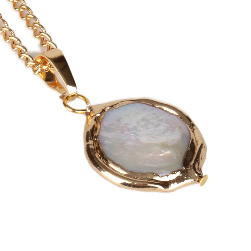 Baroque Flat Pearl Pendant Necklace 