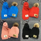 Hot Sale New Fashion Plus Velvet Thickening Wool Knitted Kids Pom Pom Beanie Hat Winter Scarf Set Baby