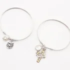 Bracelet Religious Gift Christian Cross Heart Shape Lucky Charm Bangle Bracelet For Women And Men