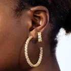 925 Earrings Baguette Earring Gemnel 925 Silver Women Gold Baguette Cubic Zirconia Hoop Wedding Earrings