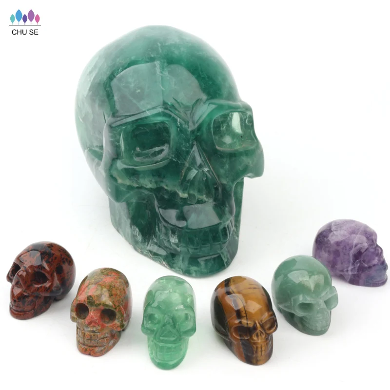 2PCS Natural Fluorite Hand Carved skull,Quartz Crystal Skull，Fluorite Skull,Reiki Healing Statue，Crystal Pendant，Crystal Gift 1.8