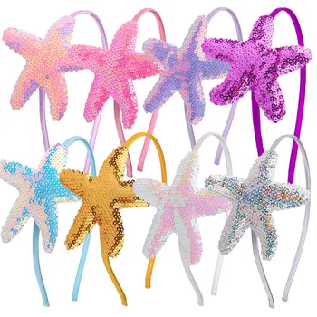2022 New Girls Flip Sequin Hairbands Sweet Starfish Mermaid Headbead Kids Hair Accessories