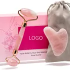 Wholesale Premium Anti Aging Custom Face Massage Natural Pink Rose Quartz Roller Jade Gua Sha And Jade Roller Set