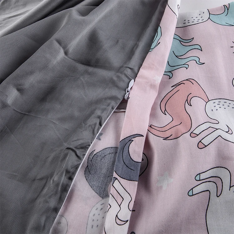 36*48 Unicorn Printed Cotton Fabric with Grey Organic Bamboo Kids Blanket Cover