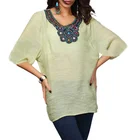 Women Short 2021 Hot Women Top Bead Embroidered Pattern Short Sleeve Casual Summer Cotton Ladies' Blouses Sta-00122