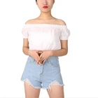 Summer For Women Womensummer 2021 Summer Sweet Ladies Shirred Off The Shoulder Solid White Lace Crop Tops For Women