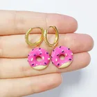 Earrings Enamel 2021 Popular Pink Hoop Cute Earrings For Girls Enamel Doughnut Jewelry For Women Party