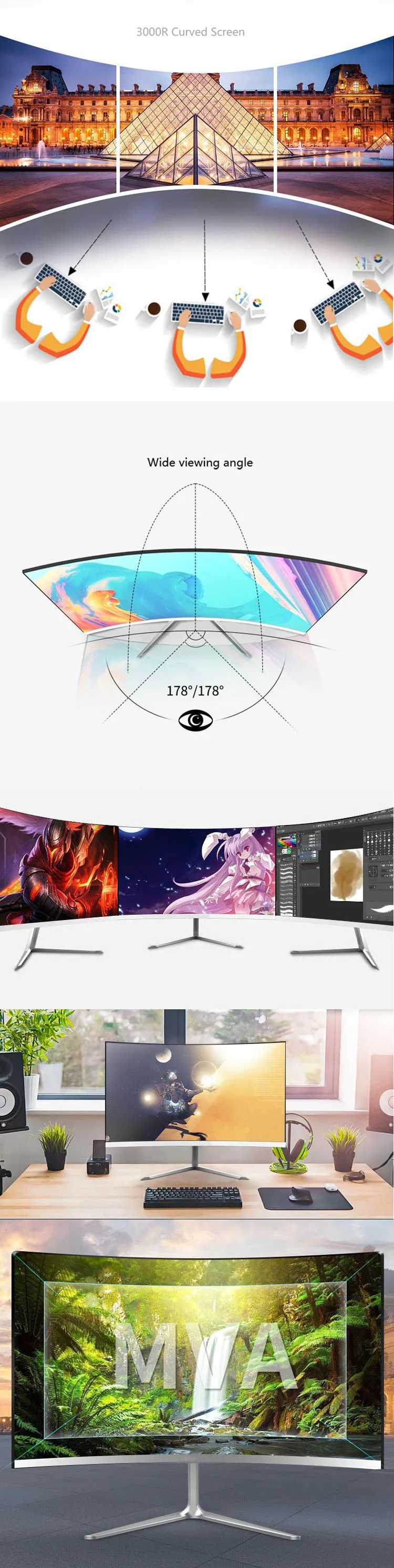 24 Inch Desktop FHD 1080P Curved Screen Gaming Monitor