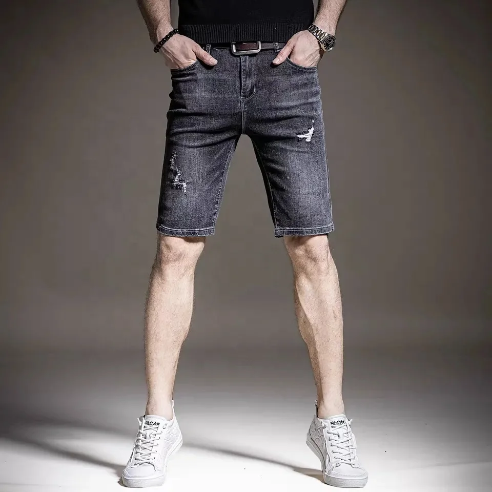 Summer New Men Fashion Stretch causal Short Jeans Denim Shorts Blue Black Denim Swear mens shorts