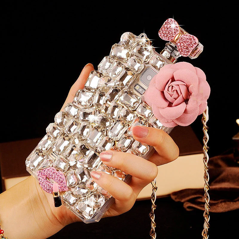 Luxury Bling Diamond Rhinestone Crystal Perfume Bottle Phone Case For iPhone 15 14 13 Pro Max Mobile Phone Shell For Samsung S24