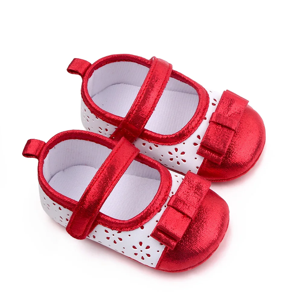 Baby Girls Bow Hollowed Flowers Sparkly Color Matching Princess Soft Soled Toddler Shoes supplier