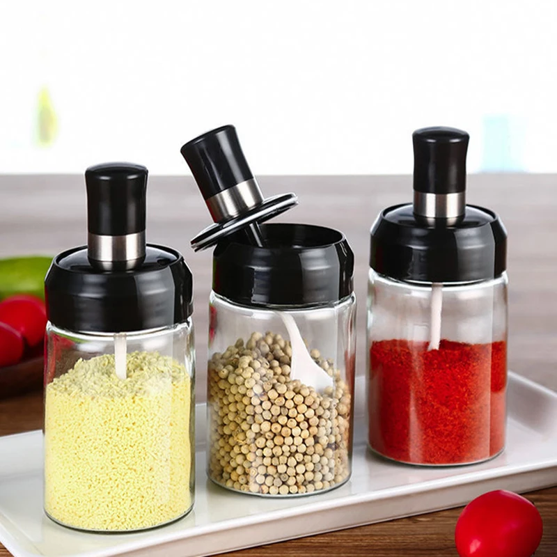 10oz Glass Condiment Jar Storage Container Spice Bottle With Spoon Brush And Honey Dipper Sticks