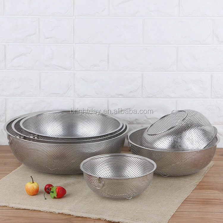 Factory Prices High Quality Kitchen Strainer Rice Noodle Colander Stainless Steel Mesh Colander_1
