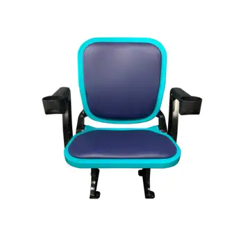 Tip up folding gas assisted injection PP plastic branded padded folding stadium stadium chair with PVC upholstery