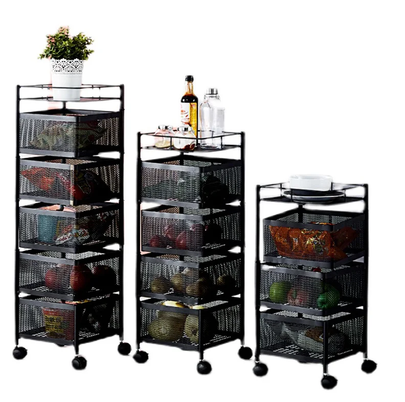 360 degree rotating shelf  fruit and vegetable storage rack  multi-layer wheeled storage rack