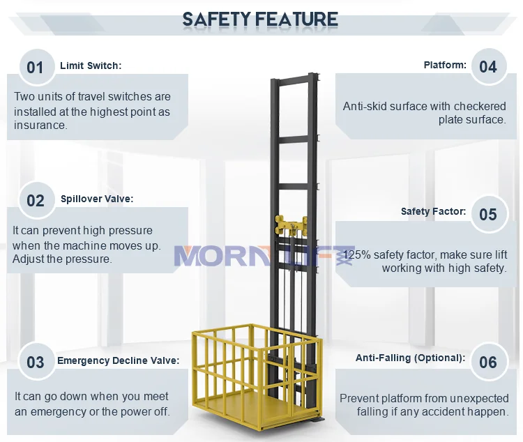 Morn Custom Made Hydraulic Mezzanine Cargo Lift Freight Elevator