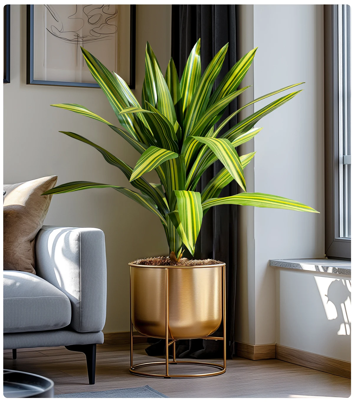 Durable Indoor/Outdoor Home Office Decor Large Green Palm Bonsai Tree Artificial Grass with Silk Material in Plastic Pot details