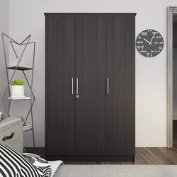 wooden wardrobe 3 doors large storage cabinet with hanging rod/shelves/lock, wood clothes closet for bedroom