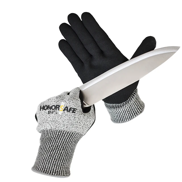 Cut resistant HPPE level 5 safety work gloves