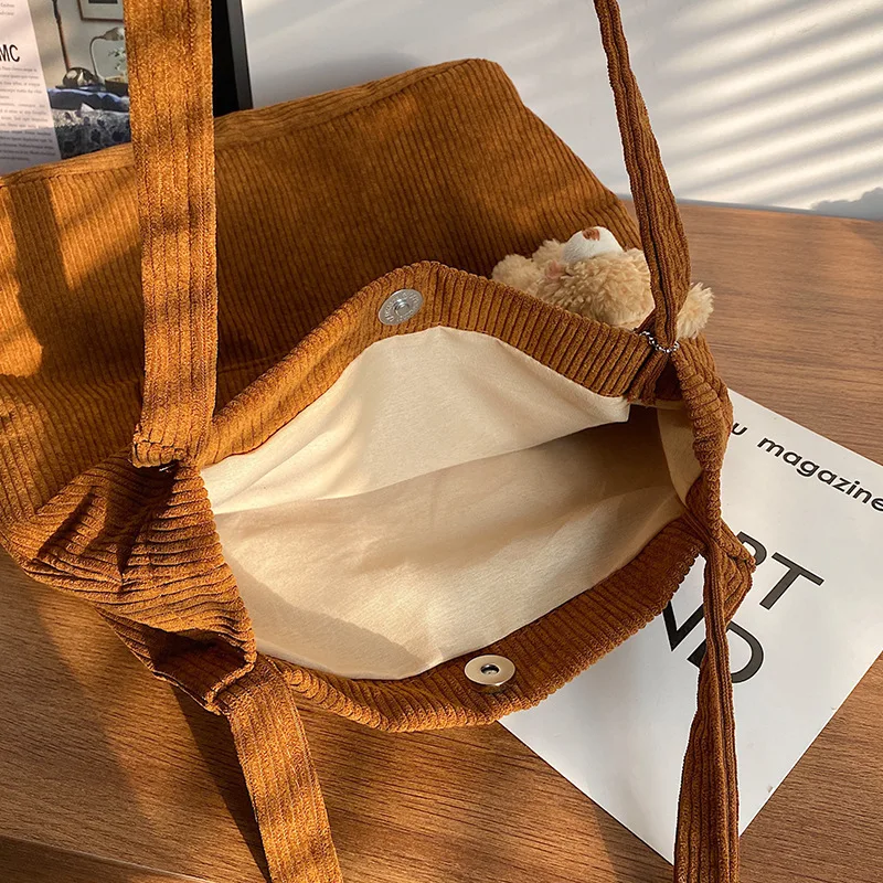 Corduroy Tote Bag for Women Girl Makeup Bag Aesthetic Tote Bag for Shopping
