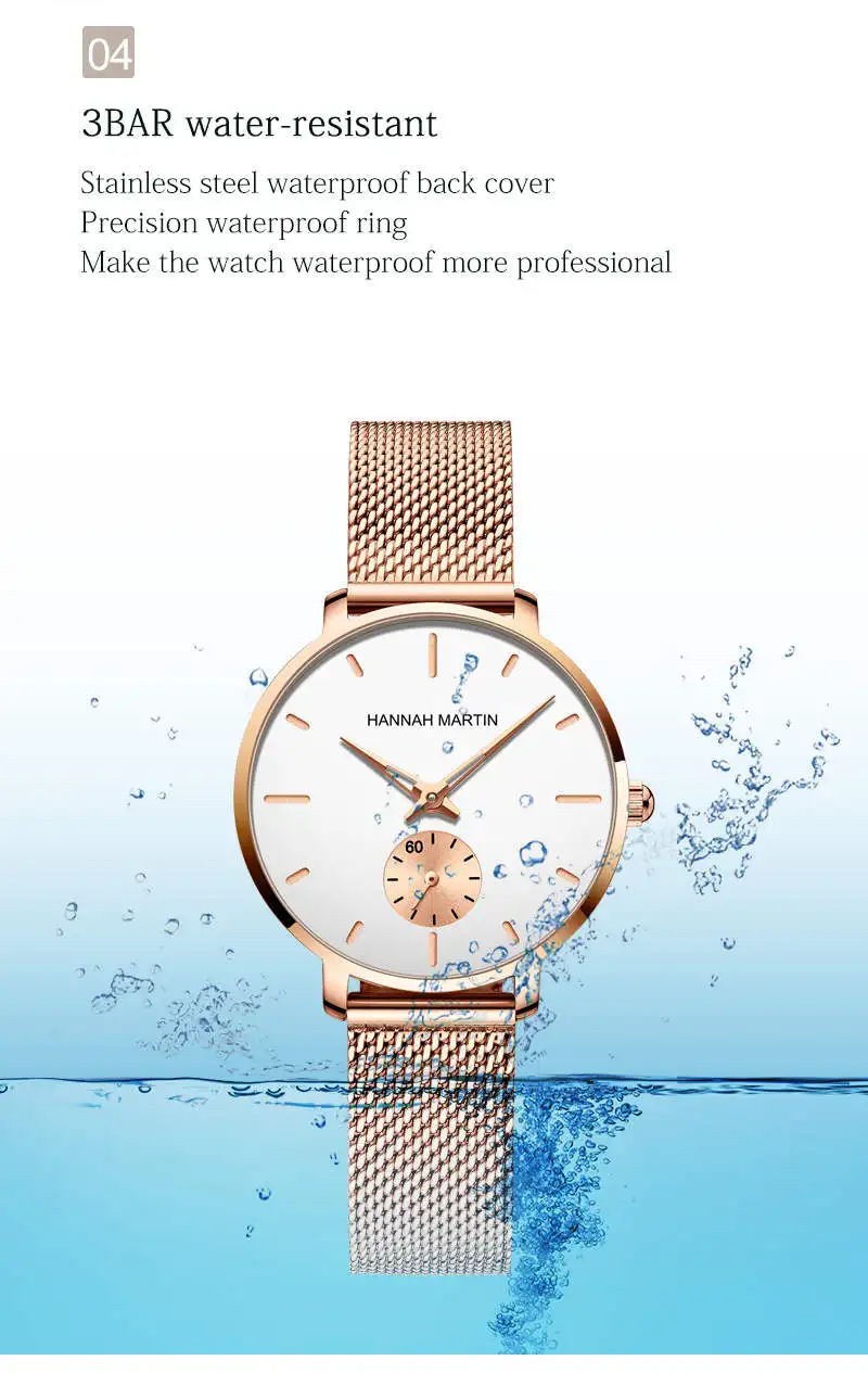 Hannah Martin 1335 Thin Steel Design Quartz Watch for Ladies