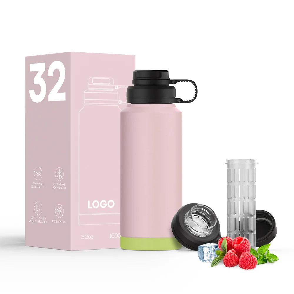 32oz Handle Straw Lid Thermo Tank Double Wall Wide Mouth Water Bottles Insulated Style For Gym Travel Camping