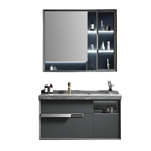 Modern Style Single Basin Vanity Sink PVC Storage Bathroom Cabinet With Countertop Hand Wash Basin Sink