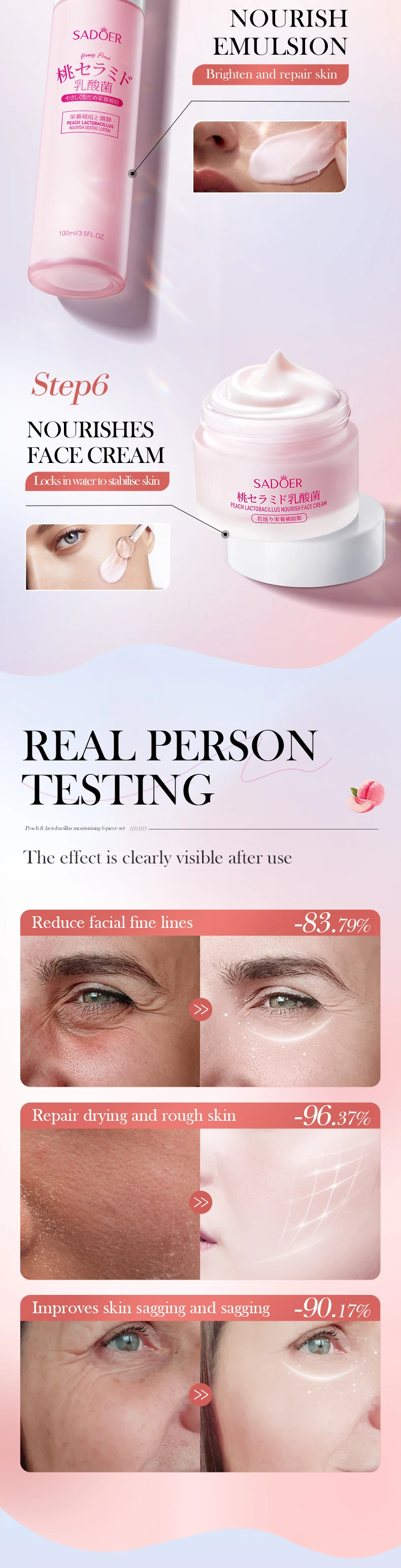 product sadoer private label combination skin care set nicotinamide peach lactobacillus nourishing face cream-9