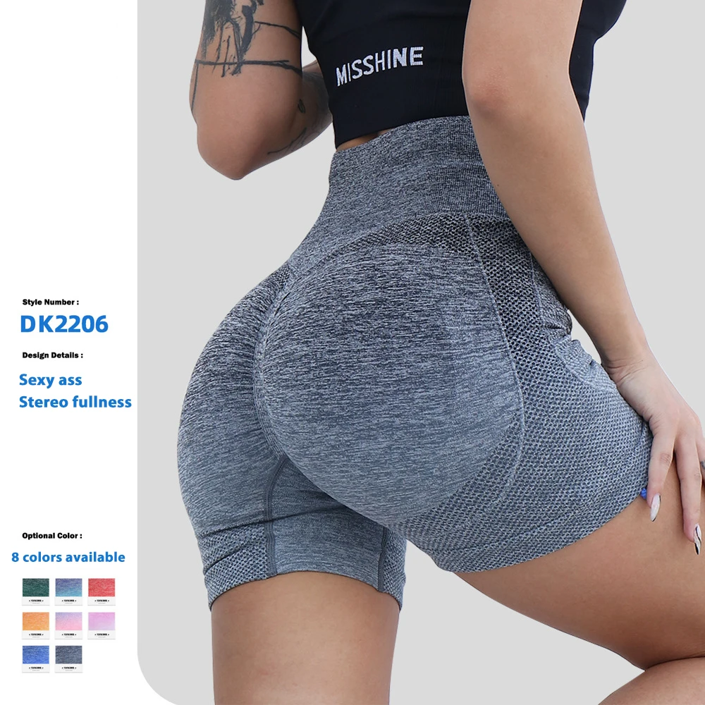 Custom Logo Gradient Dyeing Slim Body Lift Hips High Waist Seamless Women Gym Yoga Ladies Shorts