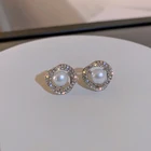 Pearl Zircon Earrings Fashion Trendy Circle Zircon Pearl Stud Earrings