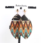 Earrings 2021 Gold Metal Drop Wooden Earrings