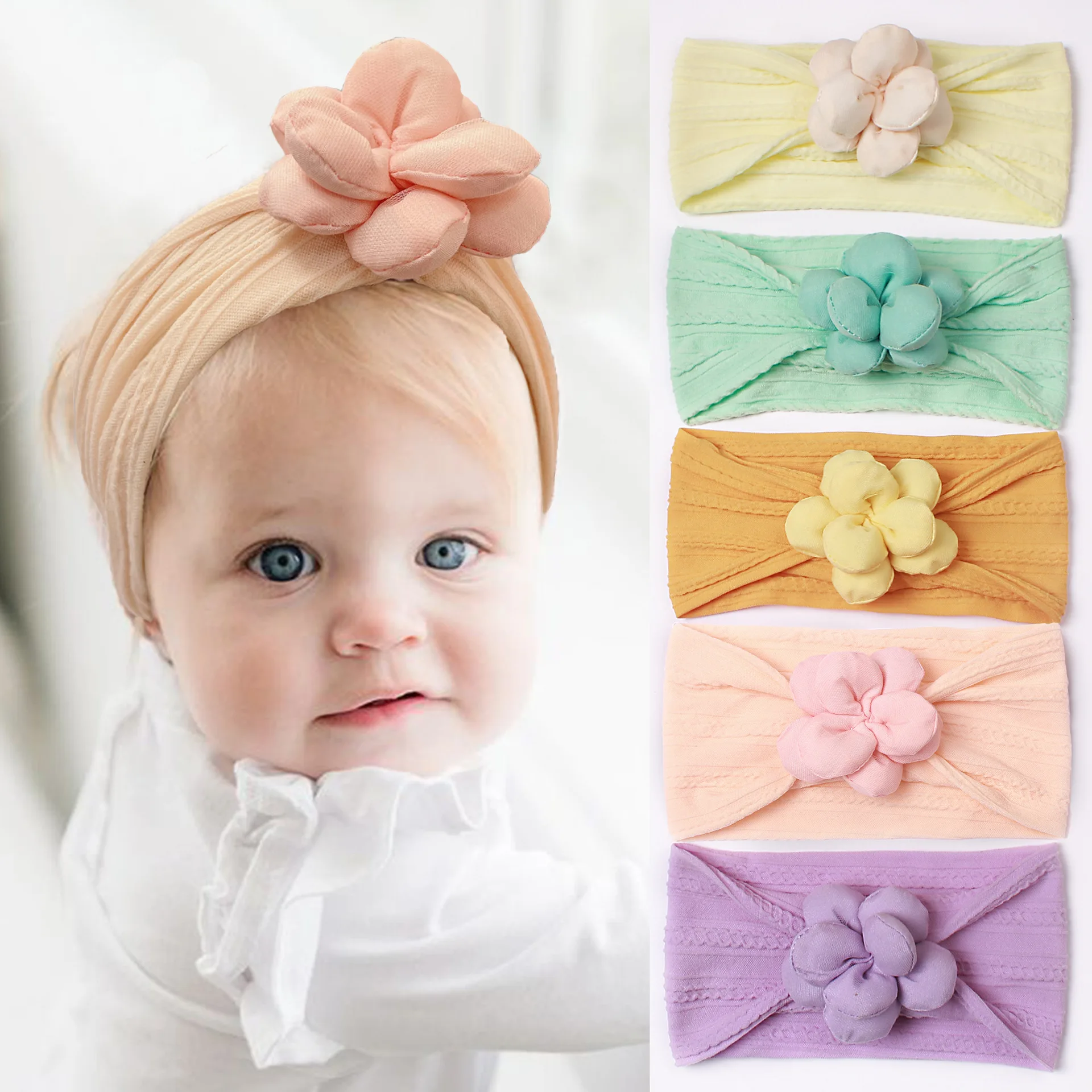Hot Sale Baby Girl's Nylon Hair Accessories Various Color Headband New Elastic Traceless Wide Bow Baby Hair Band