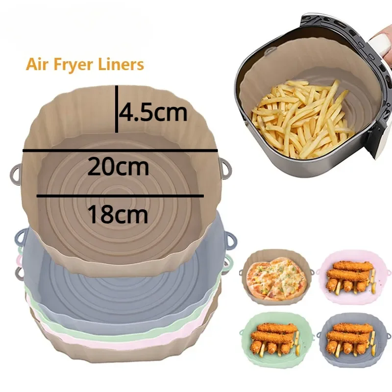 product reusable silicone baking tray air fryer pan liner non stick food grade round square basket heat resistant eco friendly washable-0