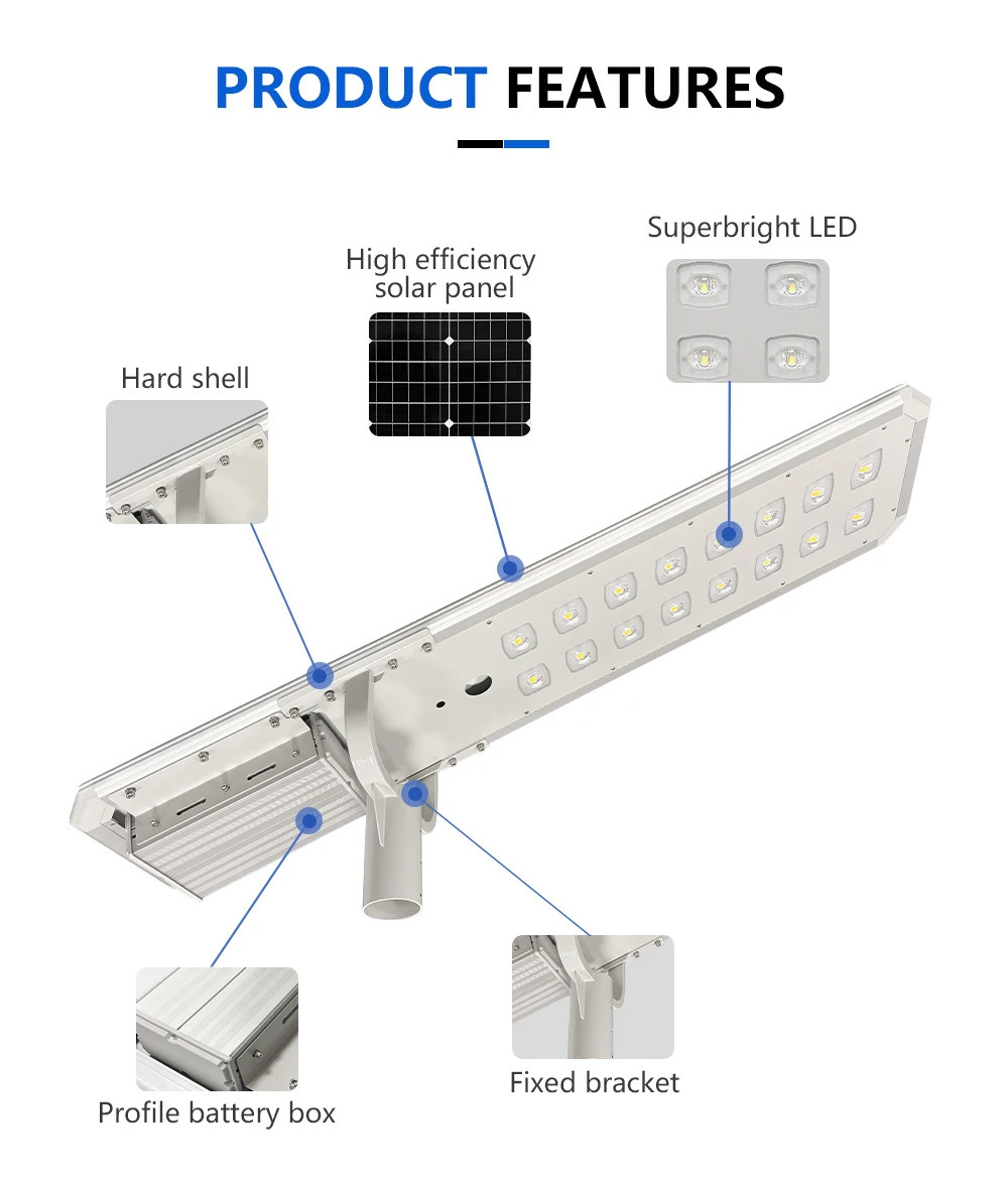 6000k Lumen Per Watt 100W IP65 Aluminum Outdoor Solar Street Lamp with High Brightness LED Lighting for Highway/ Road /garden