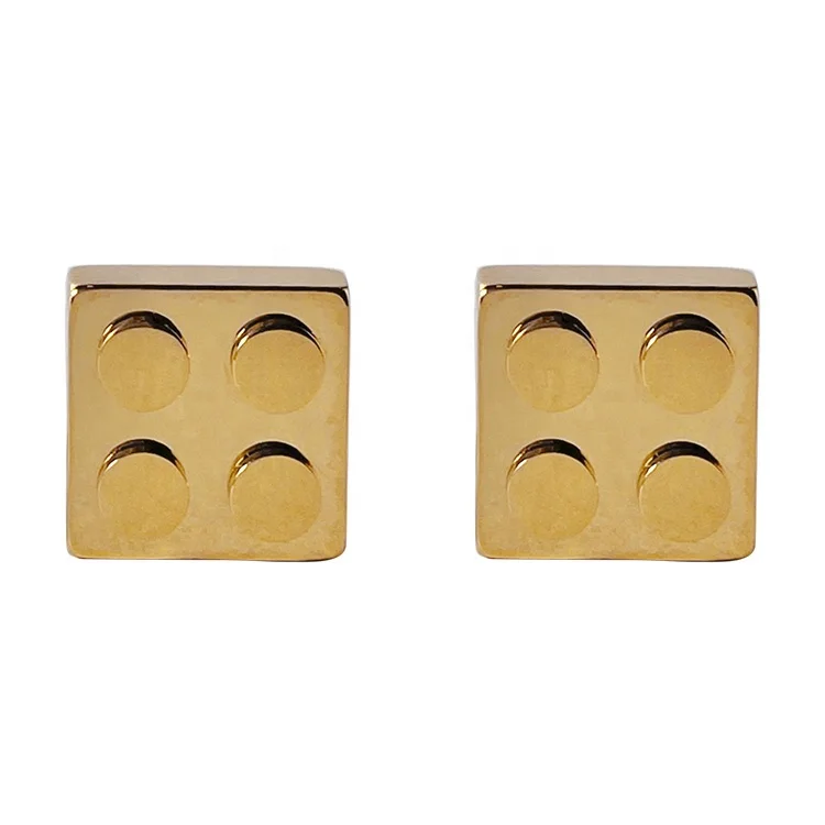 18K Gold Plated Stainless Steel Jewelry Square LegoBrick Design Ear Stud INS Accessories Earrings E211341