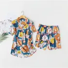 Sleepwear Pajamas Womens Sleepwear Pajama Sets Cute Animals Cartoon Print Silk Sleepwear Pajamas Set For Women