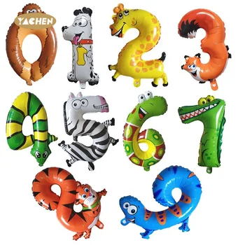Yachen Creative 16inch Foil 0-9 Animal Number Balloons Cute carton foil ballon globos Party Decoration Supplies