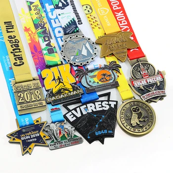 Soccer finisher award custom metal gold sliver brass sports marathon running medal with ribbon