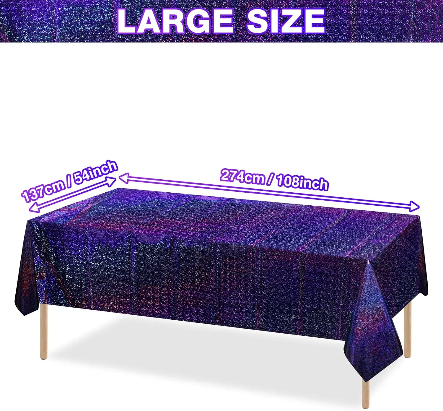 Custom 137*274cm Waterproof Dinner Rectangular Pvc Plastic Print Lridescence Laser Purple Disposable Table Tablecloth For Party