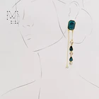 Alloy Earrings In Stock Fast Shipping Stylish Long Chain Drop Fashion Gold Plated Emerald Crystal Alloy Drop Earrings
