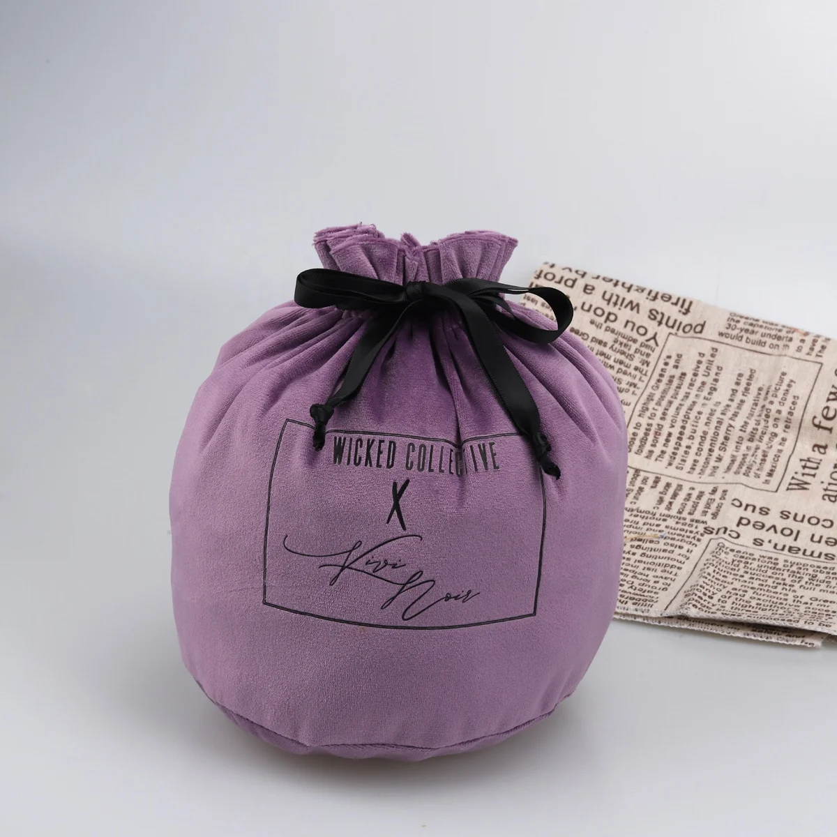 Custom Logo Printing Round Bottom Velvet Drawstring Bag Gift Cup Cosmetic Pouch Dust Luxury Velvet Candle Bag