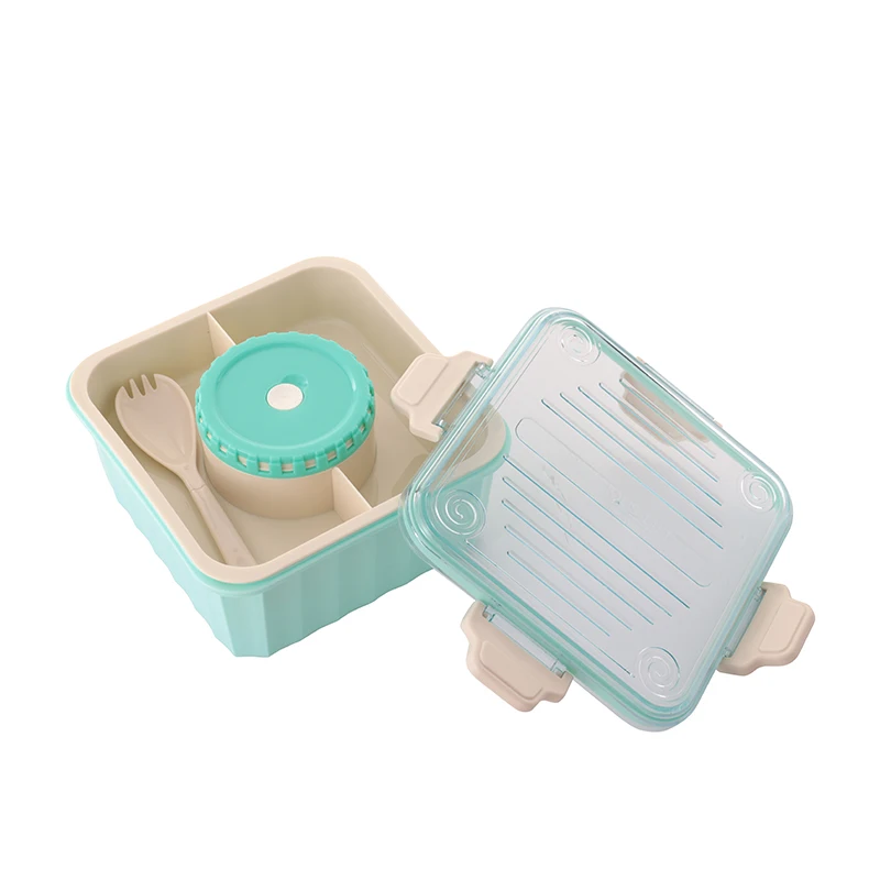 Customized Color 2.15L Bento Plastic Food Container Lunch Box 2 grids with Soup Bowl and Handle