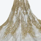 Mesh Flower Luxury Lace Polyester Mesh Embroidery 3d Flower Sequin Fabric Glitter Lace