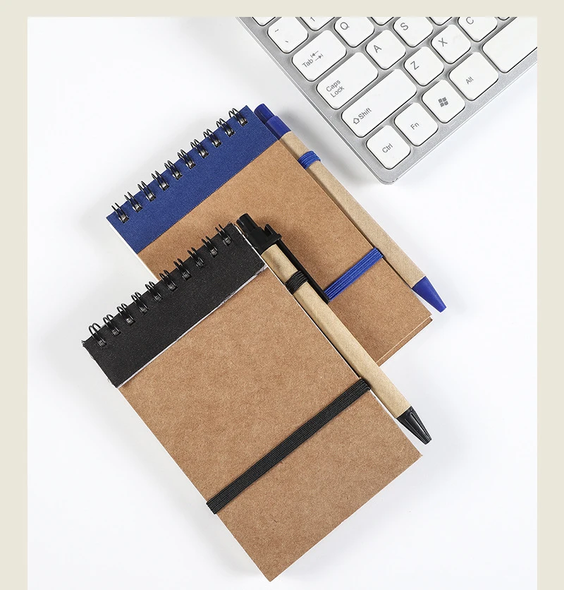 Environmentally friendly and recyclable kraft paper card cover bandage spiral binding notebook with pen Environmentally friendly and recyclable kraft paper card cover bandage spiral binding notebook with pen