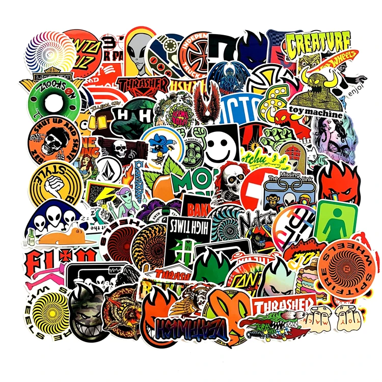 Mix Lot 100Pcs Black White Stickers Skateboard Graffiti Laptop Luggage Car Decal 