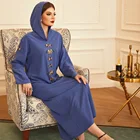 Dress Embroidery Muslim Dress Islamic Long Maix Dress Hooded Crystal Abaya Dress Dubai Turkish Clothing