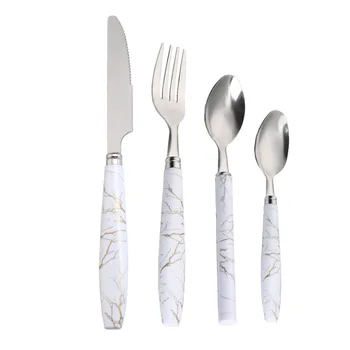 Wholesale 4 Pcs Stainless Steel Tableware Set with Ceramic Handle Durable Knife Fork Spoon Cutlery