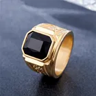 Titanium Ring Rings Mens Vintage Gemstone Titanium Steel Man's Gold Plating Ring