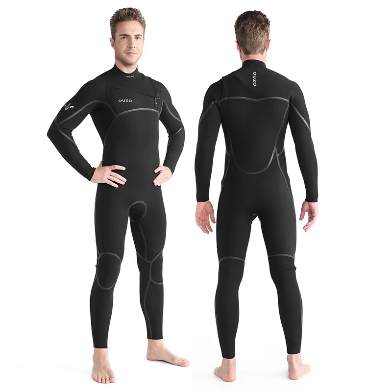 Dropshipping Men Long Sleeve One-Piece 4/3mm Thermal CR Stretch Swimsuit Diving Surfing Wetsuit
